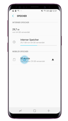 Speicherkarte des Galaxy S9 plus formatieren, SD-Karte