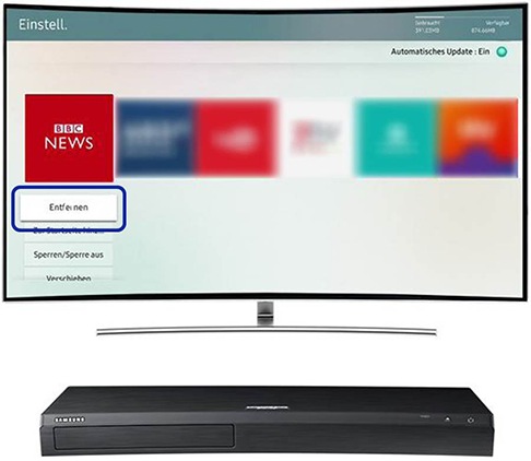 Wie kann ich Apps von meinem UHD Blu-ray Player UBD-M9500 entfernen?