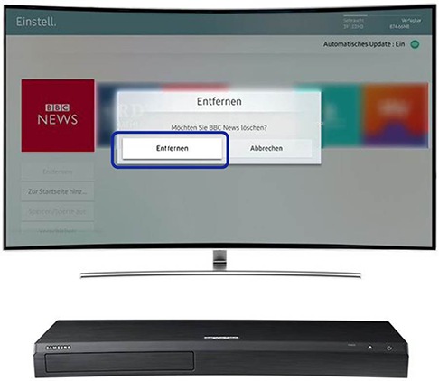 Wie kann ich Apps von meinem UHD Blu-ray Player UBD-M9500 entfernen?
