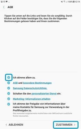Tab Active2: Konto-Bestimmungen zustimmen.