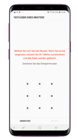 Intelligenter Scan des Galaxy S9 plus, Muster festlegen