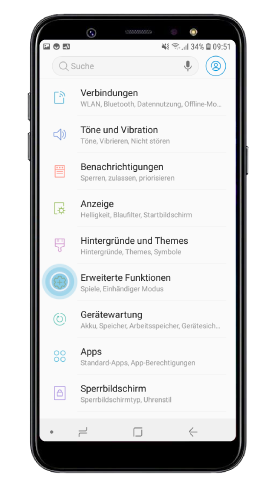 Öffnen Sie die Einstellungen und wählen Sie Erweiterte Funktionen