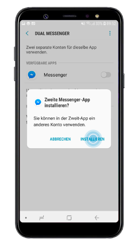 Wählen Sie INSTALLIEREN, um eine zweite Messenger-App auf Ihrem Galaxy A6/A6+ zu installieren