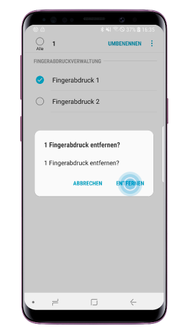 Fingerabdruck-Scanner des Galaxy S9/S9 plus, entfernen bestaetigen