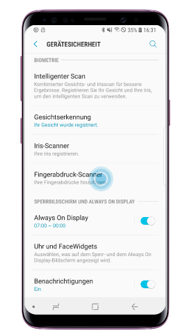 Fingerabdruck-Scanner des Galaxy S9/S9 plus