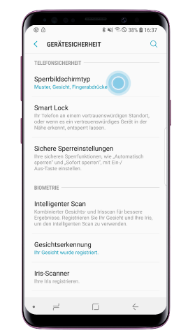 Galaxy S9/S9 plus mit Muster entsperren, Sperrbildschirmtyp