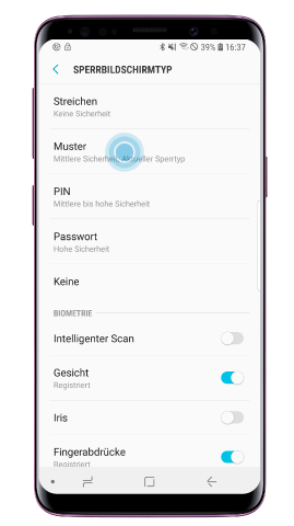 Galaxy S9/S9 plus mit Muster entsperren, Muster auswaehlen