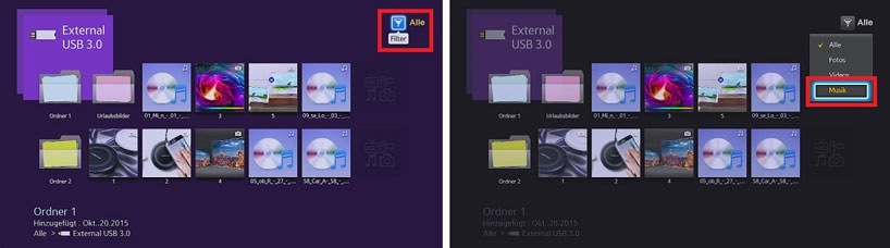 Das angeschlossene USB-Gerät kann jetzt ausgewählt werden
