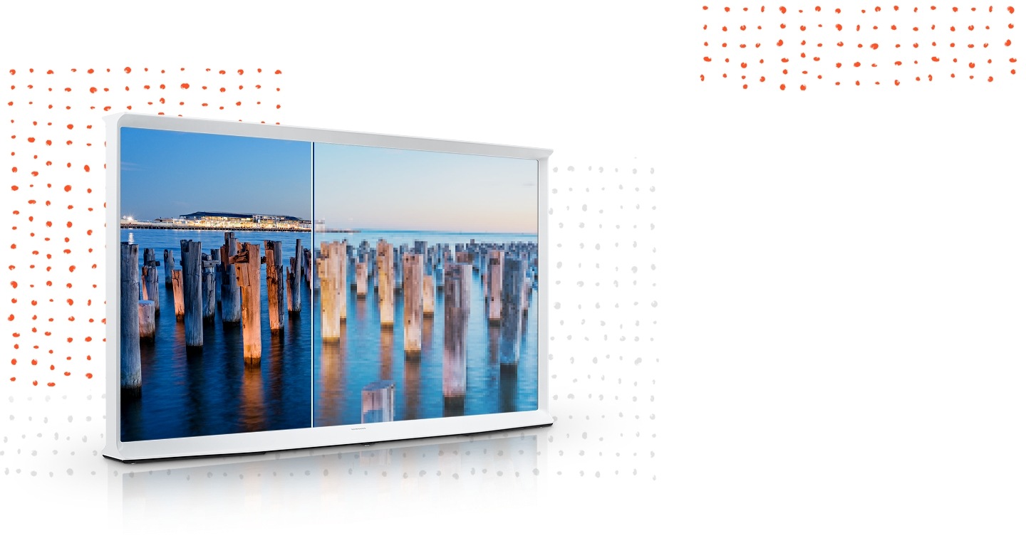Video zu AI Upscaling Ein The Serif in Cloud White zeigt dank AI Upscaling ein Bild mit besserer Bildqualität einer Stadt.