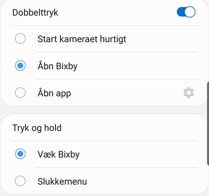 Note10 instruktioner til skærmbillede af, hvordan man tilpasser sidetasten til at aktivere åbn Bixby