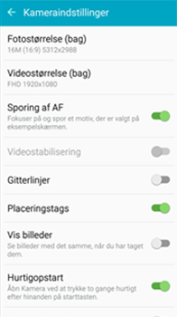 Hvilke indstillingsmuligheder er tilgængelige for bagkameraet, på min Galaxy S6/S6 edge?