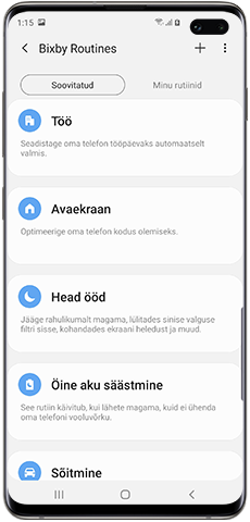 Soovitatud Bixby rutiinide loend