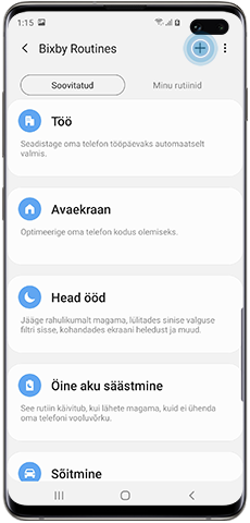 Kohandatud Bixby rutiini loomine, plussikoon