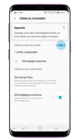 Sõrmejäljelugeja menüü