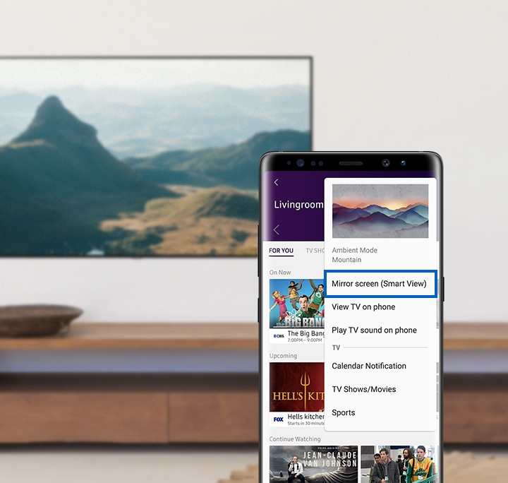 Puuduta valikut „Mirror screen (Smart View)“