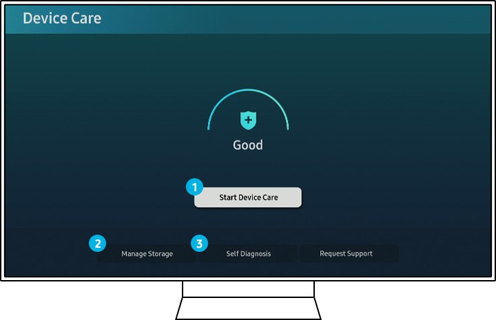 لوحة QLED Device Care الرئيسية