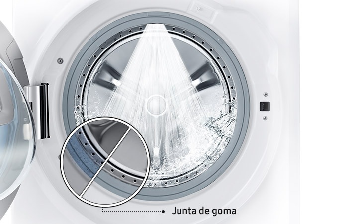 Samsung QuickDrive™ permite la limpieza del tambor sin necesidad de químicos, únicamente con agua a presión y el giro del tambor.