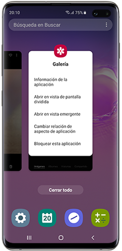 Al pulsar el icono de la aplicación, aparece un menú con opciones