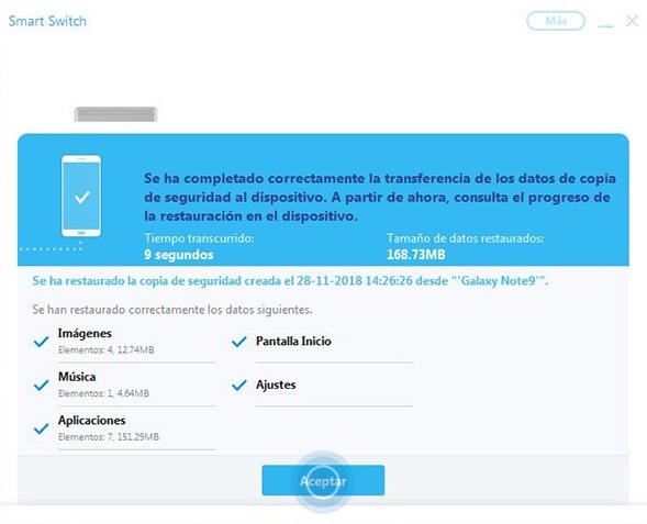 Pulsa Aceptar cuando se complete el proceso