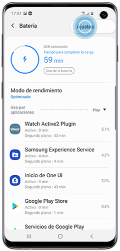 La pantalla de un Samsung Galaxy muestra el menú superior desplegado
