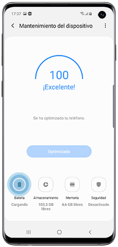 La pantalla de un Samsung Galaxy muestra la vista general de Mantenimiento del Dsispositivo