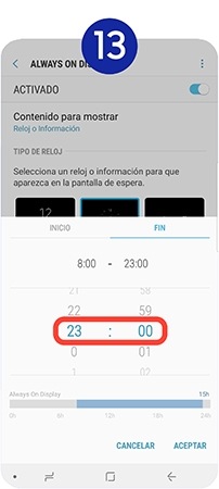 Tal y como hicimos con la hora de inicio, introducimos la hora de finalización. Pulsamos en "Aceptar" establecer el horario