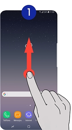 Accedemos a la pantalla de aplicaciones deslizando un dedo hacia arriba o hacia abajo sobre la pantalla de inicio