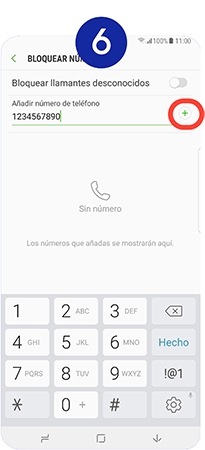 Pinchamos sobre el icono "+" para bloquear el número