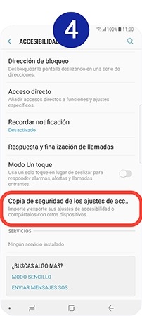 Nos movemos hacia abajo y pulsamos sobre “Copia de seguridad de los ajustes de acc.”