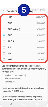 Seleccionamos el tamaño de vídeo que deseemos