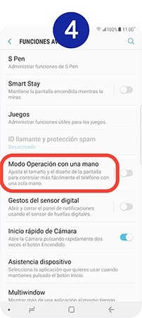 Pulsamos sobre "Modo Operación con una mano"