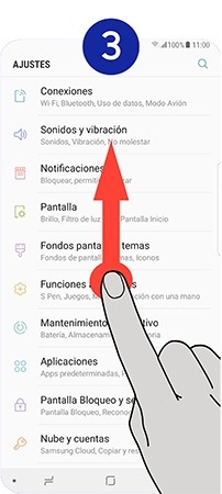 Deslizamos la pantalla con el dedo hacia arriba para ver más opciones del menú