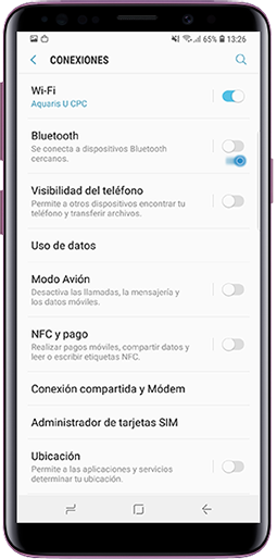 Activa el interruptor de "Bluetooth"