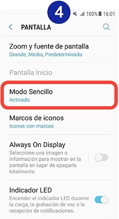 Bajamos por el menú hasta la opción “Modo Sencillo” y presionamos
