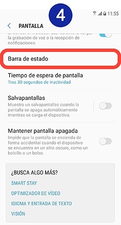 Bajamos hasta la opción Barra de estado