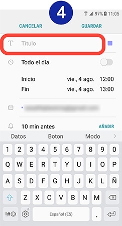 Escribimos el título del evento que deseamos añadir