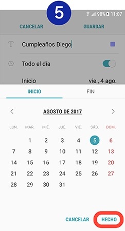 Elegimos la fecha y luego, pinchamos sobre “Hecho”