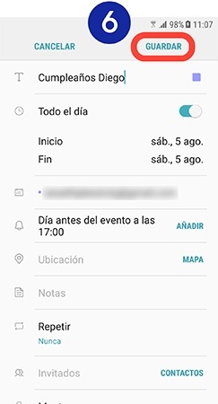 Para guardar la configuración, tocamos en “Guardar” y con ello, hemos creado el evento