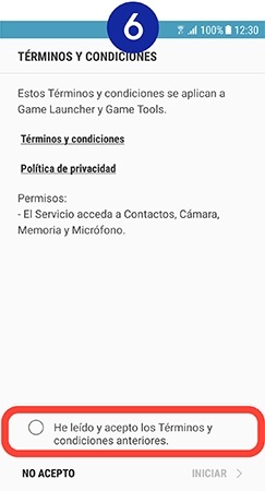 Aceptamos los “Términos y condiciones” marcando el interruptor