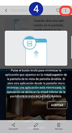 Tocamos en los tres puntos de la esquina superior derecha