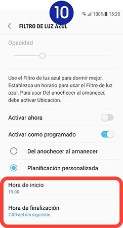 Pulsamos en “Hora de inicio” para introducir la hora a la que se activará la opción