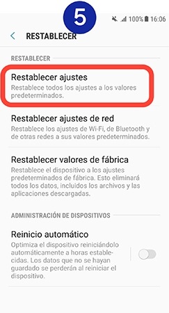 Hacemos clic sobre “Restablecer ajustes”
