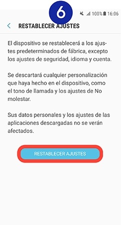Pulsamos sobre “Restablecer ajustes”
