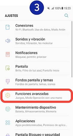 Tocamos en “Funciones avanzadas”