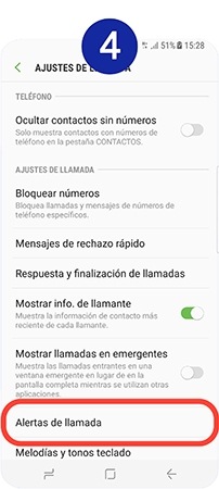 Presionamos en Alertas de llamada