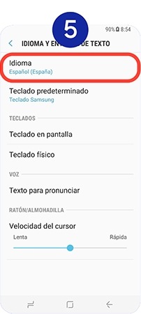 Pinchamos sobre "Idioma"