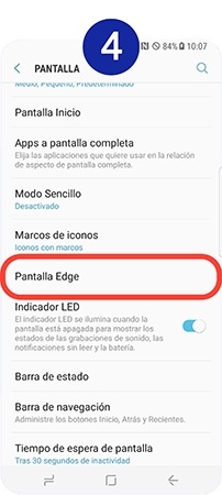 Nos desplazamos hasta Pantalla Edge