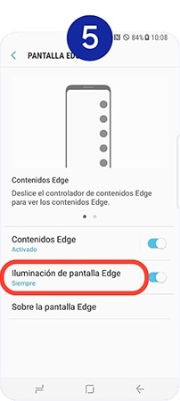 Presionamos en Iluminación de pantalla Edge