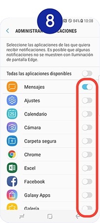 Activamos o desactivamos el interruptor de las aplicaciones de las que queramos recibir notificaciones
