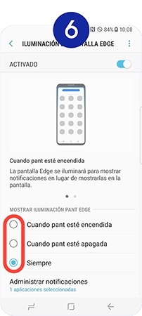 Seleccionamos cuándo queremos que se muestre la iluminación